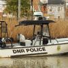 Delaware Natural Resources Police patrol boat at Delaware City harbor.